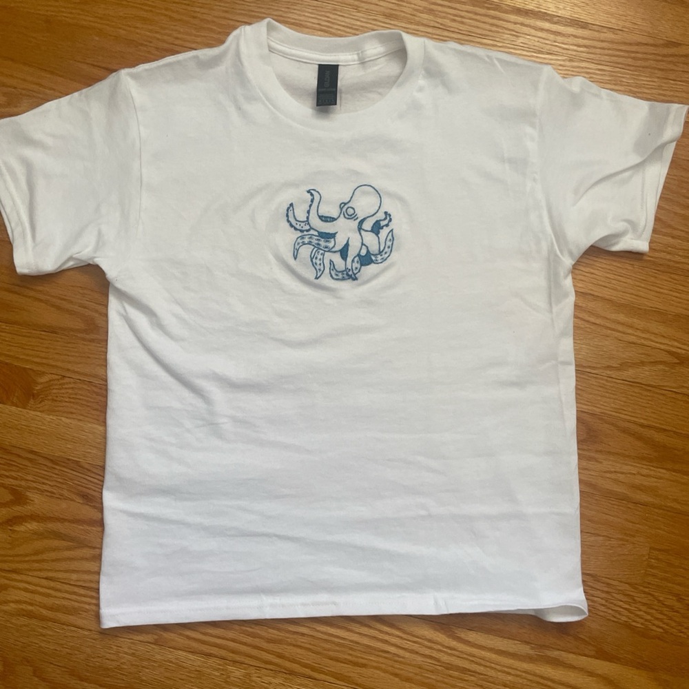 White Shirt with Octopus embroidery Design